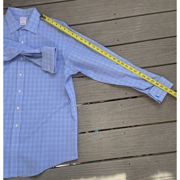 Brooks Brothers Supima Cotton French Cuff Dress Shirt Blue Micro Check 16.5-34 - Picture 10 of 13